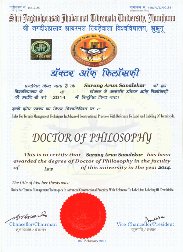 Doctor of Philosophy certificate